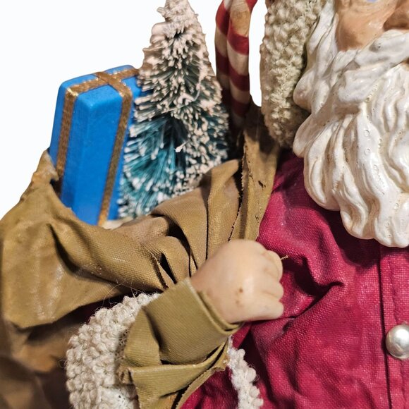 Vtg Midwest Clothtique and Ceramic Santa Figurine With Horn and Gift Sack READ - Picture 8 of 11